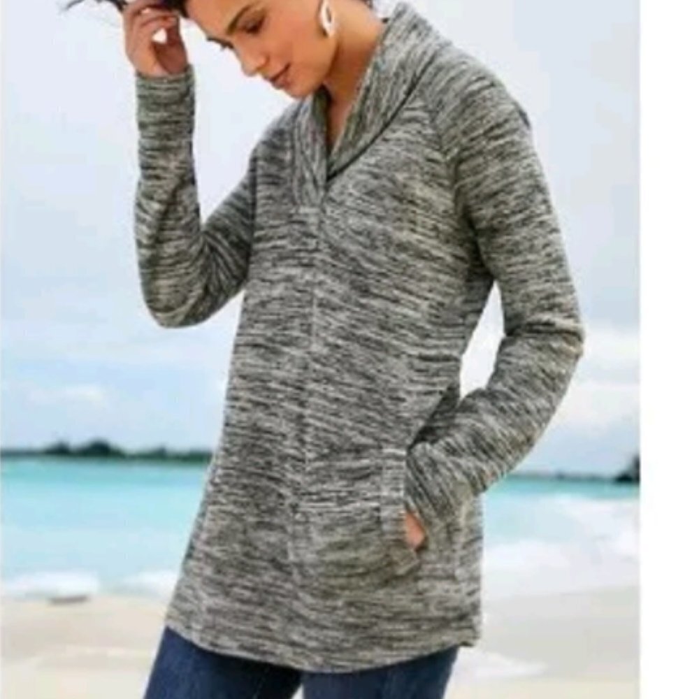 Soft Surroundings Womens Grey Stacy Shawl Collar Sweatshirt Pullover Size Large